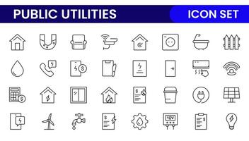 Public utilities linear signed icon collection. Signed thin line icons collection. Set of public utilities simple outline icons. vector