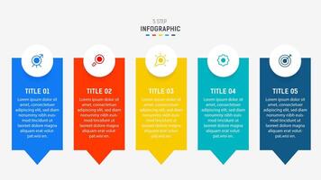 Five Step Infographic design element template for presentation. info graphic illustration. process diagram and presentations step, banner, flow chart, 5 option template. vector