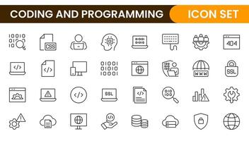 Programming coding set of web icons in line style. Software development icons for web and mobile app. Code, api, programmer, developer, information technology, coder and more. vector