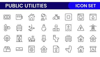 Public utilities linear signed icon collection. Signed thin line icons collection. Set of public utilities simple outline icons. vector