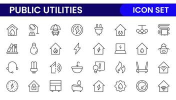 Public utilities linear signed icon collection. Signed thin line icons collection. Set of public utilities simple outline icons. vector
