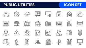 Public utilities linear signed icon collection. Signed thin line icons collection. Set of public utilities simple outline icons. vector