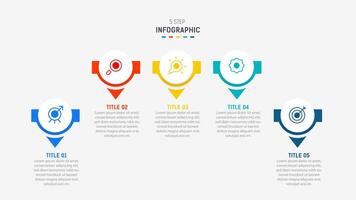 Five Step Infographic design element template for presentation. info graphic illustration. process diagram and presentations step, banner, flow chart, 5 option template. vector