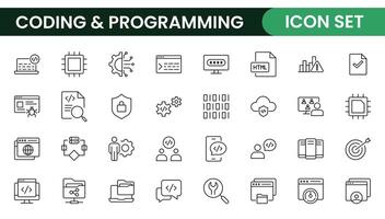 Programming coding set of web icons in line style. Software development icons for web and mobile app. Code, api, programmer, developer, information technology, coder and more. vector