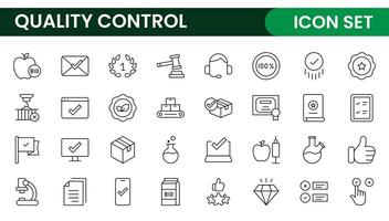 Quality Control line icon set. Included the icons as inspect, QA, qualify, quality control, check, verify, and more. vector
