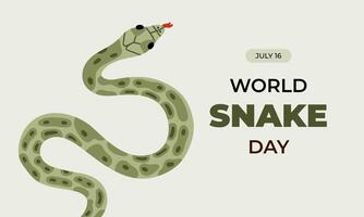 Simple cute horizontal banner for World Snake Day at 16th of July with cartoon slithering serpent and typography. Holiday concept for poster, background, card for awareness about importance of snakes. vector