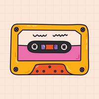 Groovy doodle audio tape from Y2k aesthetic. Retro cassette, music mixtape as symbol of 90s and 00s. Stereo device with hand drawn outline isolated on background. Nostalgia for vintage, 1990s vibes. vector