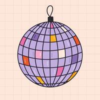 Cute groovy disco ball with sparking mirror as symbol of 70s. Colourful mirror pop disco ball for party, dancing. Nostalgia for vintage, disco aesthetic, 1970s vibes. Hand drawn doodle with outline. vector