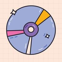 Groovy doodle of CD and DVD compact disc from 90s and 00s. Retro CD rom for multimedia, music or film playing as badge of Y2k. Nostalgia for 1990s aesthetic. Hand drawn computer software with outline. vector