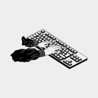Black and white female hands working on keyboard. Working, studying, work from home concept. vector