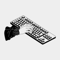 Black and white female hands working on keyboard. Working, studying, work from home concept. vector