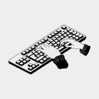Black and white female hands working on keyboard. Working, studying, work from home concept. vector