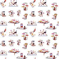 Seamless pattern with doomscrolling at social media concept. Dependence on internet, information, and content. Gadget addiction vector