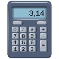 Pi number calculator. Gray calculator with blue display. The numbers are displayed clearly and are easy to read. vector