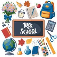 Bright colorful set of Back to school elements. vector