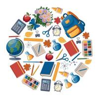 School supplies designed in the shape of a circle. For posters, layout design vector