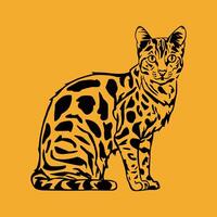 Silhouette of a bengal cat sitting in profile on a yellow background vector
