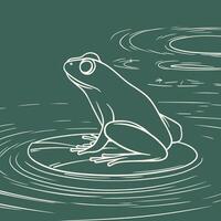 Frog sitting on water lily pad minimal line art drawing illustration vector