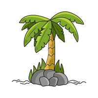 banana tree green leaf with stone and grass illustration on white background vector