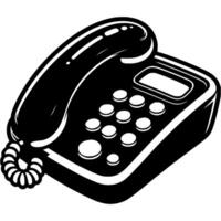 Landline push button telephone support service in monochrome. Simple minimalistic in black ink drawing on white background vector