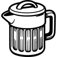 Glass kitchen jug for water and drinks in monochrome. Simple minimalistic in black ink drawing on white background vector