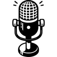 Studio microphone on stand in monochrome. Simple minimalistic in black ink drawing on white background vector