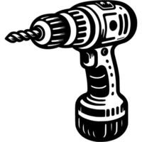 Cordless drill in monochrome. Simple minimalistic in black ink drawing on white background vector