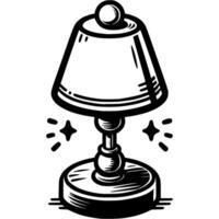 Bedside lamp on wooden stand in monochrome. Simple minimalistic in black ink drawing on white background vector