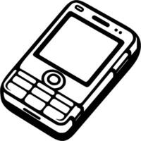 Obsolete push button mobile phone in monochrome. Simple minimalistic in black ink drawing on white background vector