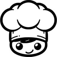 Child character of cook in kitchen cap in monochrome. Simple minimalistic in black ink drawing on white background vector