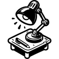 Student desk lamp on adjustable stand in monochrome. Simple minimalistic in black ink drawing on white background vector