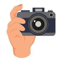Hand holding a camera icon. Flat illustration of hand holding a camera icon for web design vector