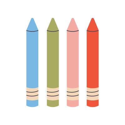 Set of color crayons isolated. School art supply illustration. Colorful wax pencil drawings.