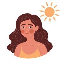 Hot weather concept. Hot summer day, sunstroke. Sweat, perspire, headache and dehydration. illustration in cartoon style. vector