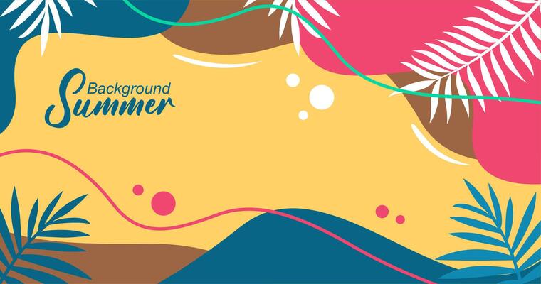 Summer background with tropical leaves. illustration in trendy flat style.
