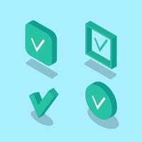 Isometric checkmark sign. OK green icon. 3D flat confirmation symbol for a mobile app or web vector