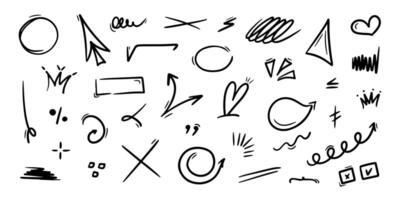 Hand drawn underlines, speech bubbles, arrows, strokes. Sketch emphasis by pen, pencil or marker design elements set. vector