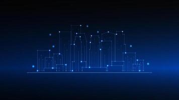 cityscape technology background concept. city space bright glowing neon, data blue line circle lights, technology Abstract, . city for tech, web banner, web site, communication, transformation. vector