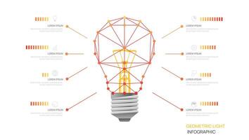 light bulb infographic template for business technology. Low poly wireframe and points, presentation infographics. vector