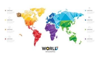 world map geometric template with infographic elements, pointer marks. vector