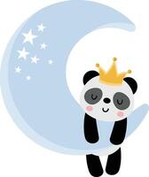 Cute panda sleeping on moon with crown on head vector