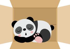 Cute panda sleeping in cardboard box vector