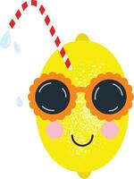 Funny lemon juice with straw vector