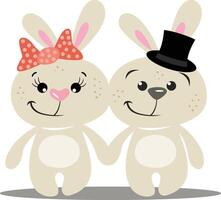 linda Pareja de conejos en amor vector