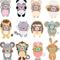 Set digital collage of cute animals with a camera vector