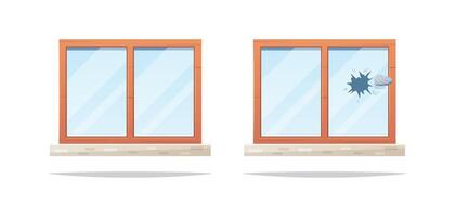 Window with broken glass isolated on white background. vector