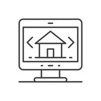 Real estate choosing and search website internet browser computer monitor thin line art icon vector