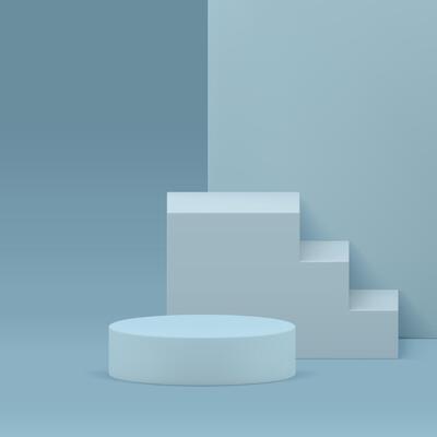 Blue pastel 3d showcase podium mock up for product show presentation realistic