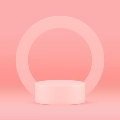 Pink 3d cylinder podium pedestal mock up for cosmetic product show realistic