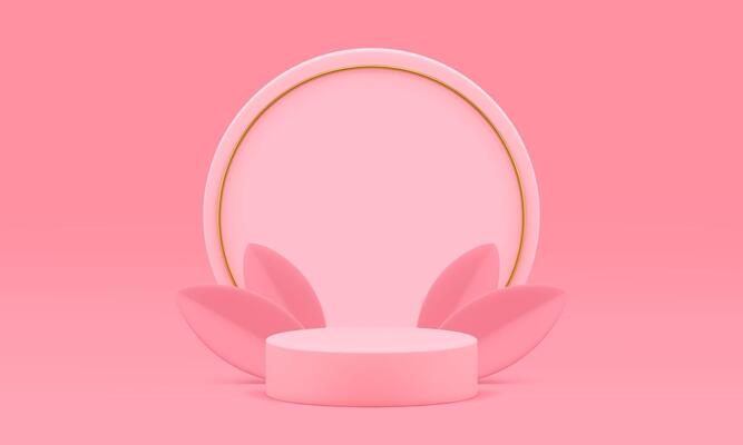 3d podium pedestal pink display mock up for cosmetic product show realistic illustration